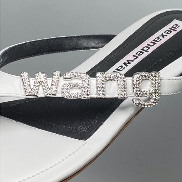 Alexander Wang Ivy Rhinestone Logo Leather Thong Sandals size 37.5 - Picture 4 of 12